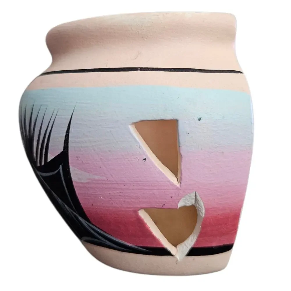 Vintage Southwestern Pottery Candle Holder Desert Yucca Hand Painted Signed READ
